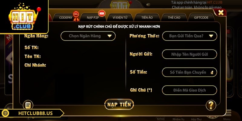 Nạp tiền Hitclub bước quan trọng để tận hưởng các dịch vụ